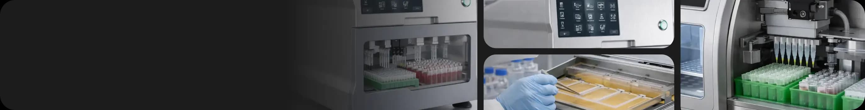 Molecular biology equipment including PCR thermocyclers, gel electrophoresis and automated liquid handling for genomics