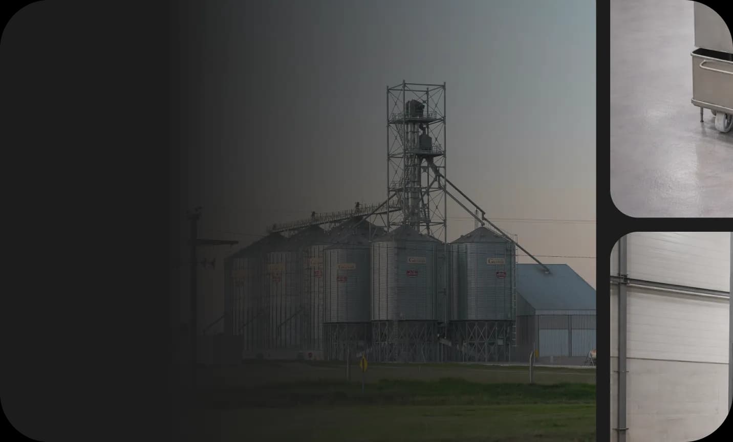 industrial-food-handling-and-storage-facility-with-bulk-ingredient-silos,-conveyor-transfer-systems-and-food-storage-containers