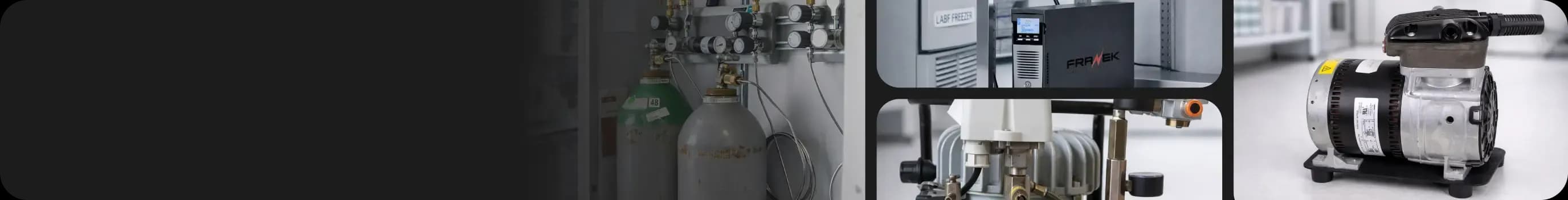 Laboratory utility and facility systems including gas distribution panels, UPS power backup units and benchtop vacuum pumps