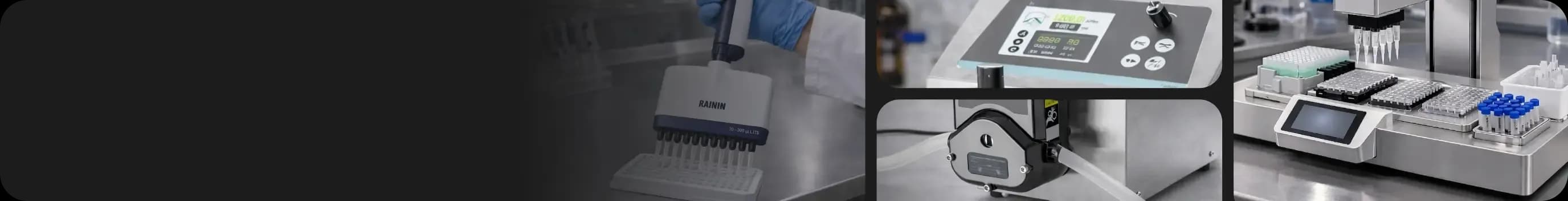 Laboratory liquid handling equipment including multichannel pipettes, fluid pumps and automated microplate handling systems