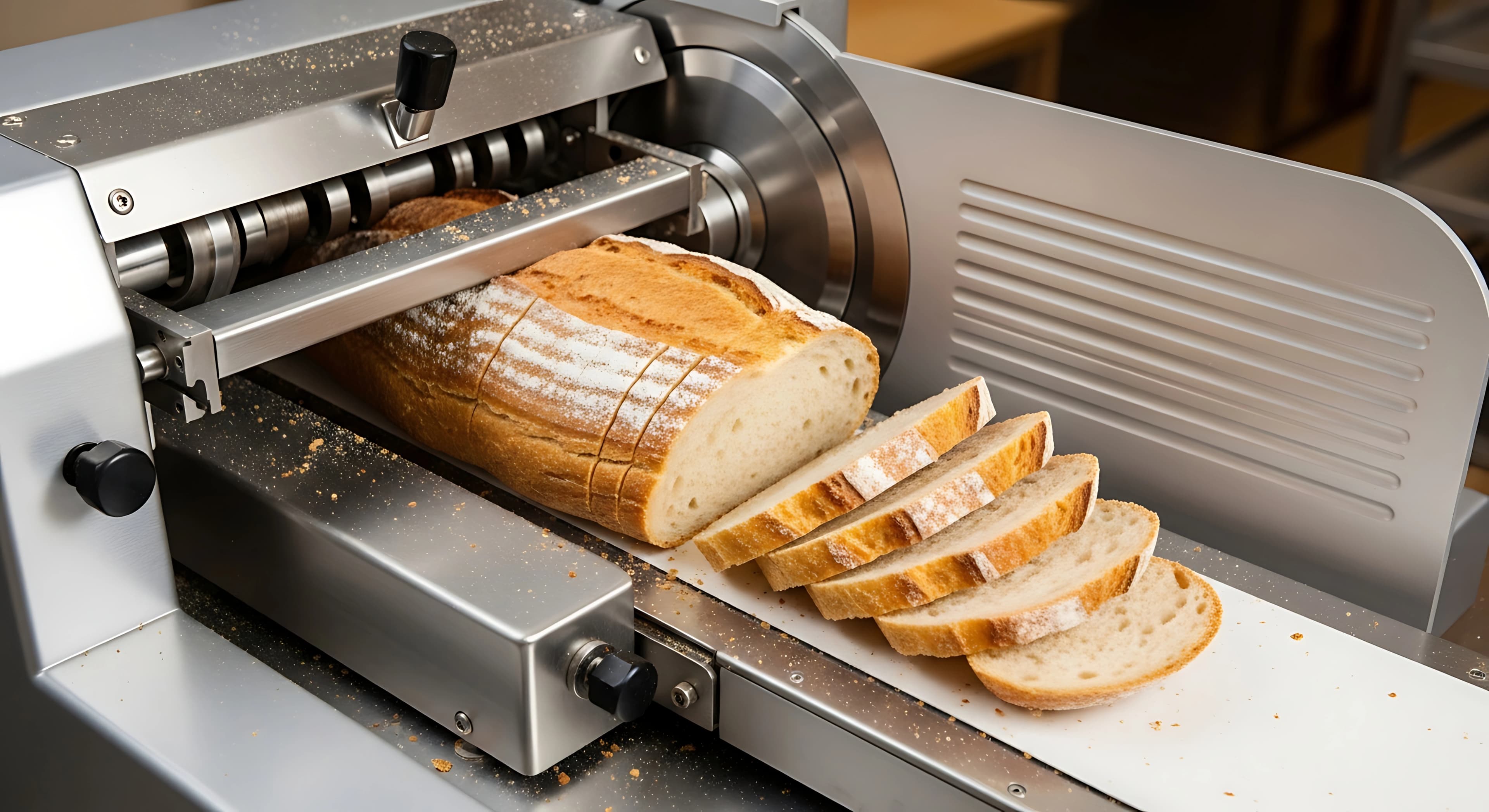 Commercial bread slicer guide for bakeries