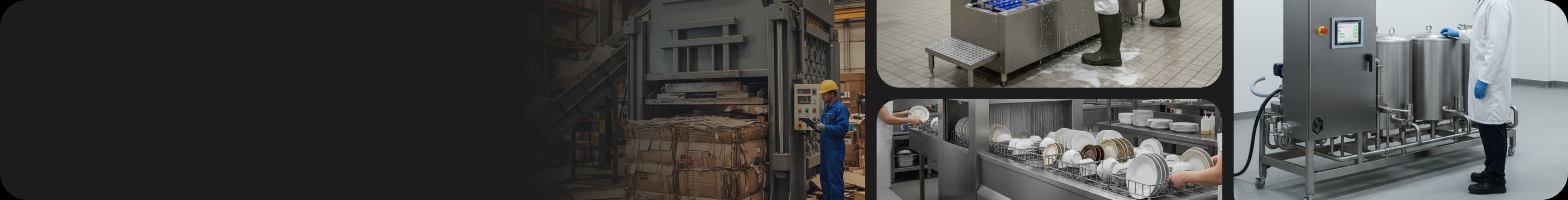 Industrial food processing cleaning systems including tray washing tunnel, crate washer and stainless steel sanitation equipment