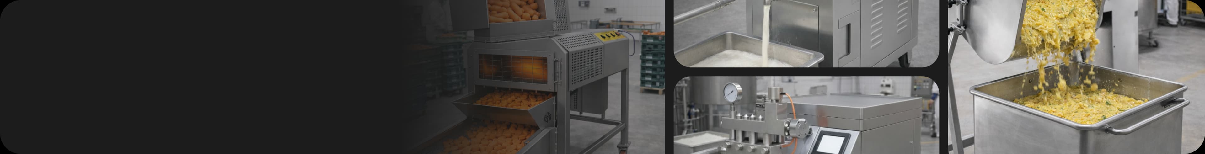 Industrial food preparation equipment including washing and peeling machinery, vegetable cutting systems and ingredient processing stations