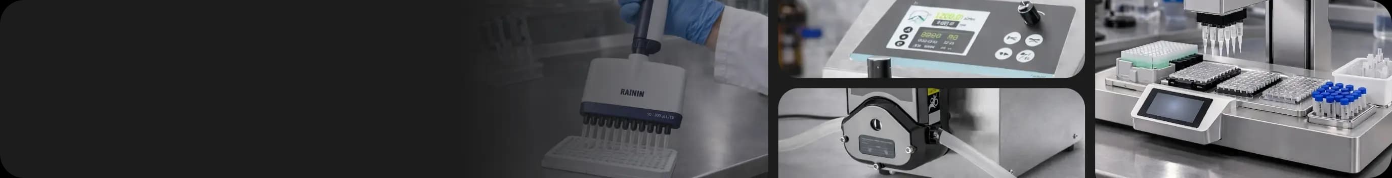 Laboratory liquid handling equipment including multichannel pipettes, fluid pumps and automated microplate handling systems